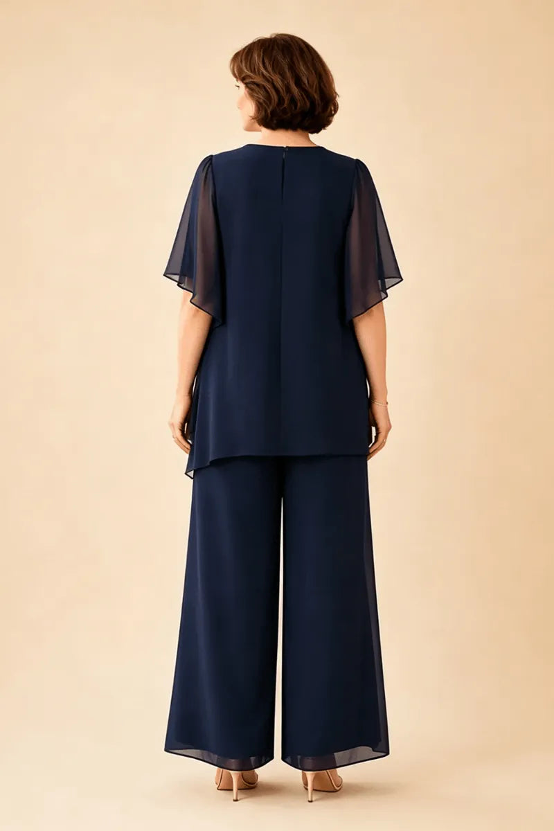 💝💝Embellished Keyhole Chiffon Overlay Pant Set