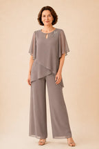 💝💝Embellished Keyhole Chiffon Overlay Pant Set