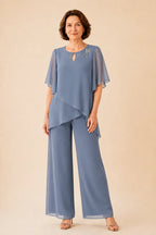 💝💝Embellished Keyhole Chiffon Overlay Pant Set