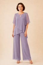 💝💝Embellished Keyhole Chiffon Overlay Pant Set
