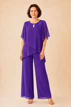 💝💝Embellished Keyhole Chiffon Overlay Pant Set