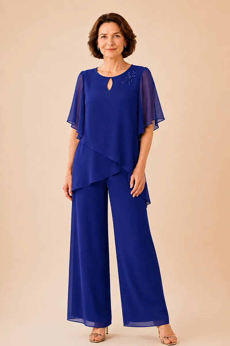 💝💝Embellished Keyhole Chiffon Overlay Pant Set