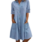 💝💝Women's Casual Loose Fit Denim Dress with Pockets