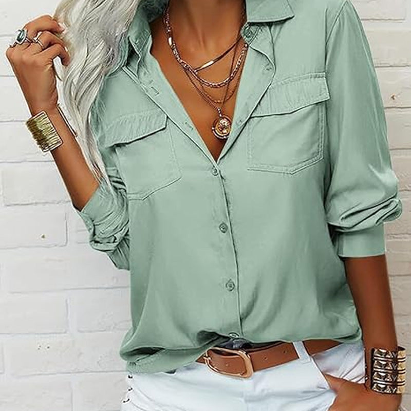 ⏳Time-Limited Special⏰Women's Solid Lapel Long Sleeves Button-Down Shirt👔