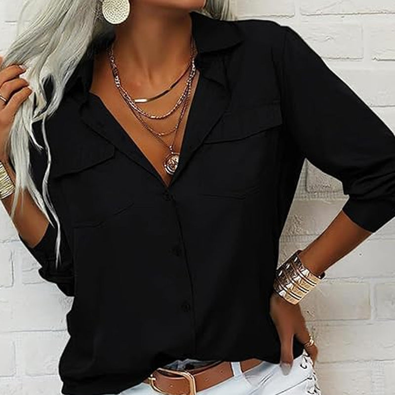 ⏳Time-Limited Special⏰Women's Solid Lapel Long Sleeves Button-Down Shirt👔