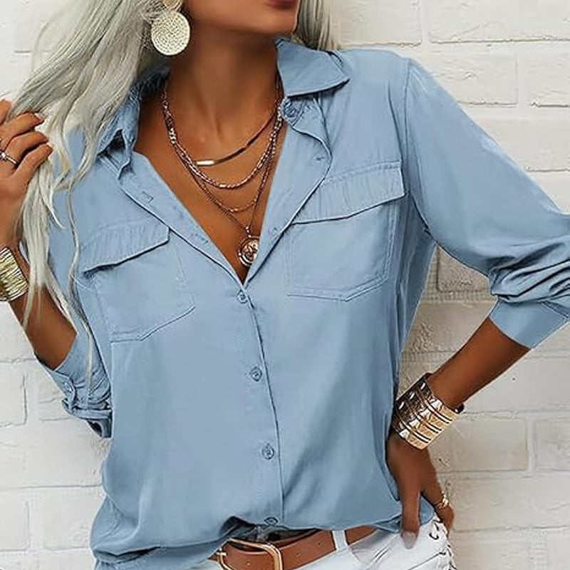 ⏳Time-Limited Special⏰Women's Solid Lapel Long Sleeves Button-Down Shirt👔
