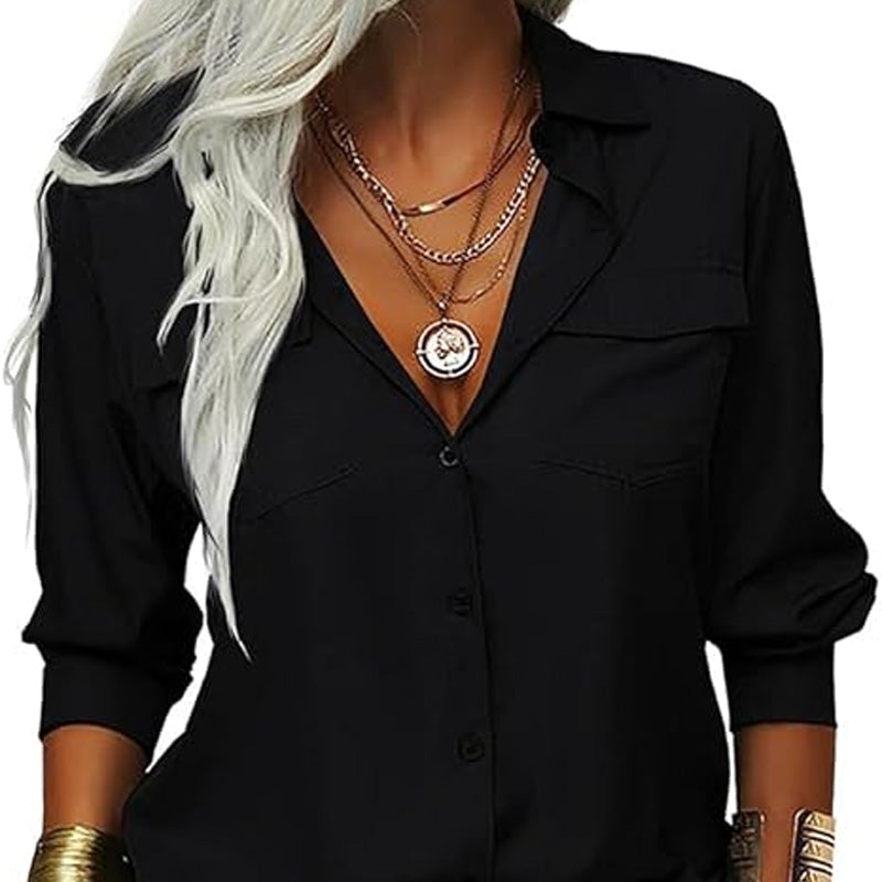 ⏳Time-Limited Special⏰Women's Solid Lapel Long Sleeves Button-Down Shirt👔