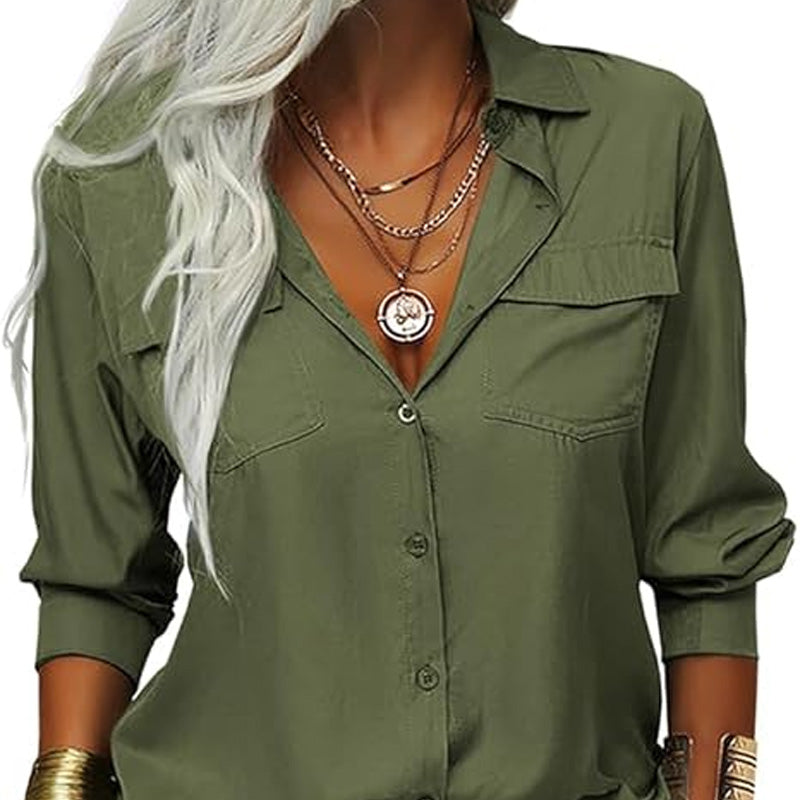 ⏳Time-Limited Special⏰Women's Solid Lapel Long Sleeves Button-Down Shirt👔
