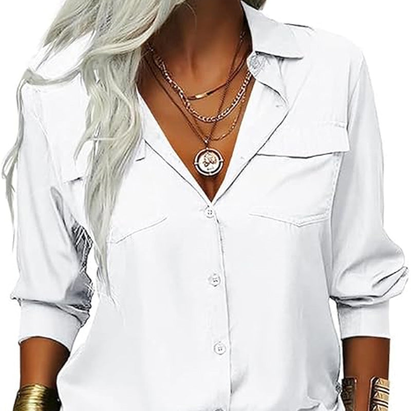 ⏳Time-Limited Special⏰Women's Solid Lapel Long Sleeves Button-Down Shirt👔