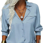 ⏳Time-Limited Special⏰Women's Solid Lapel Long Sleeves Button-Down Shirt👔