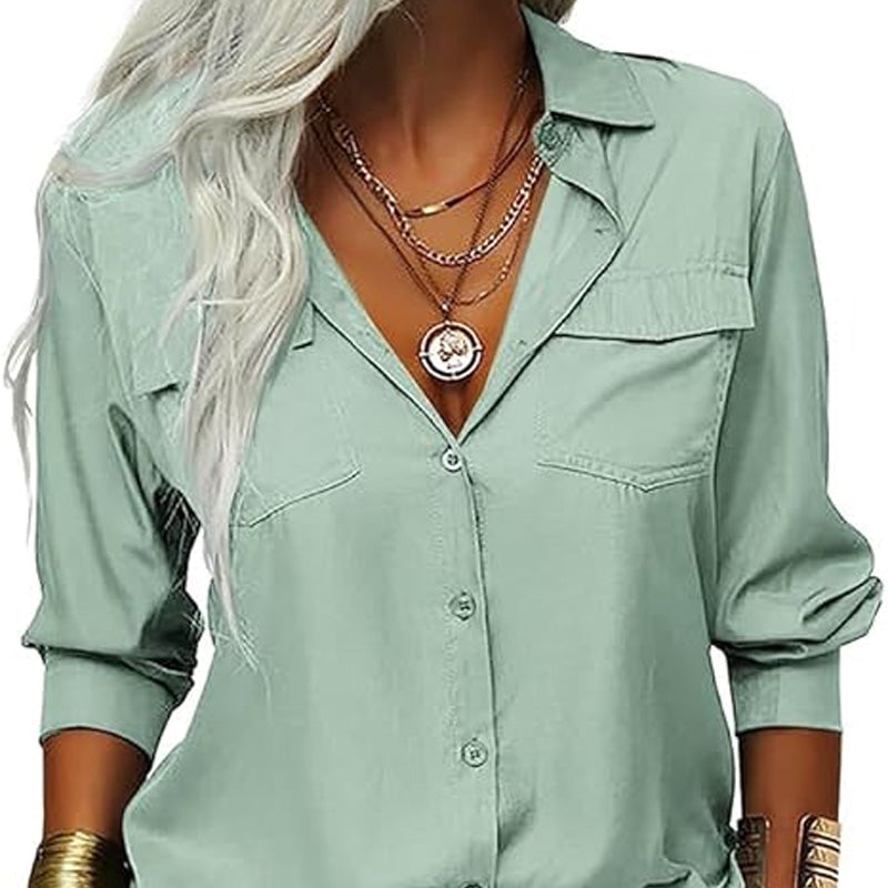 ⏳Time-Limited Special⏰Women's Solid Lapel Long Sleeves Button-Down Shirt👔