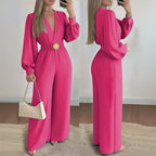 Elegant V-Neck Wide-Leg Jumpsuit with Belt