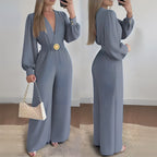 Elegant V-Neck Wide-Leg Jumpsuit with Belt
