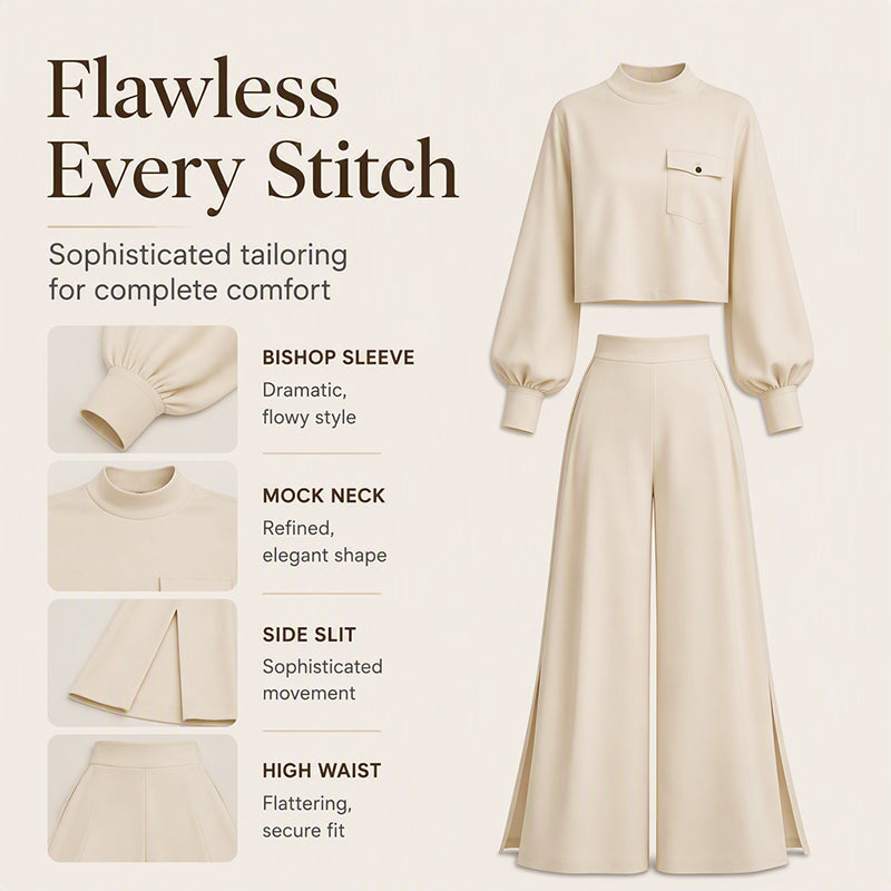 ✨ Effortless Comfort | Women's Cropped Top & Wide-Leg Pants 2-Piece