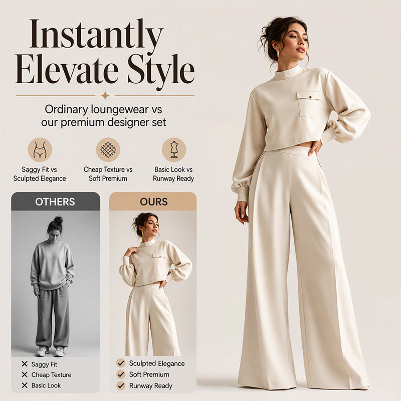 ✨ Effortless Comfort | Women's Cropped Top & Wide-Leg Pants 2-Piece