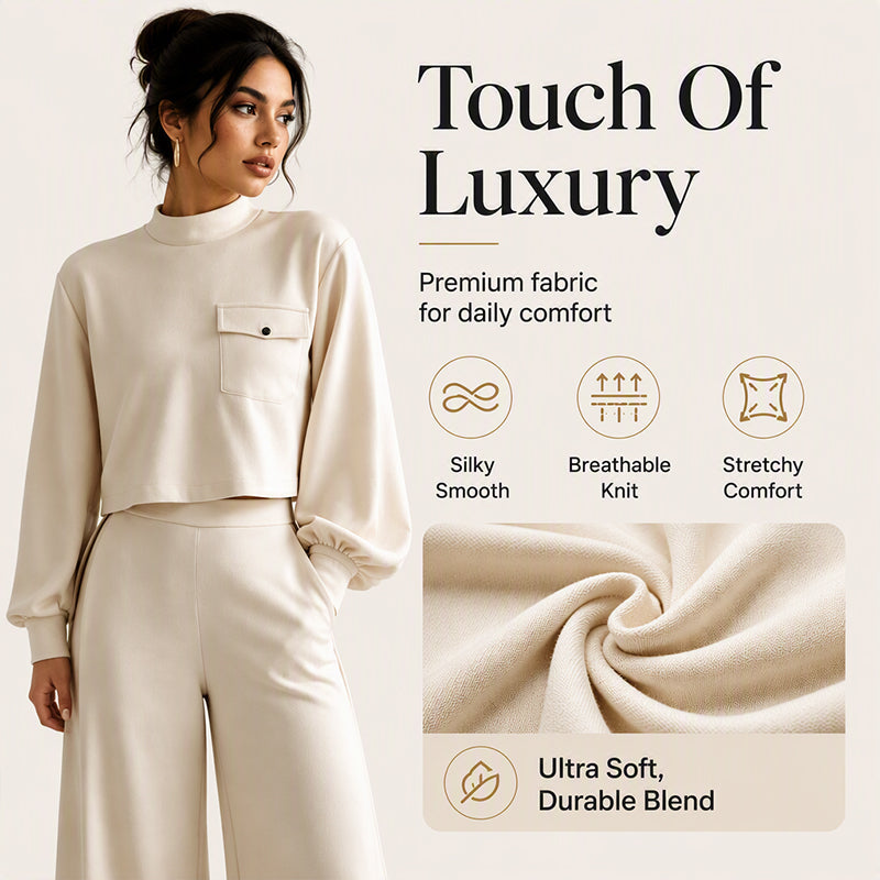 ✨ Effortless Comfort | Women's Cropped Top & Wide-Leg Pants 2-Piece