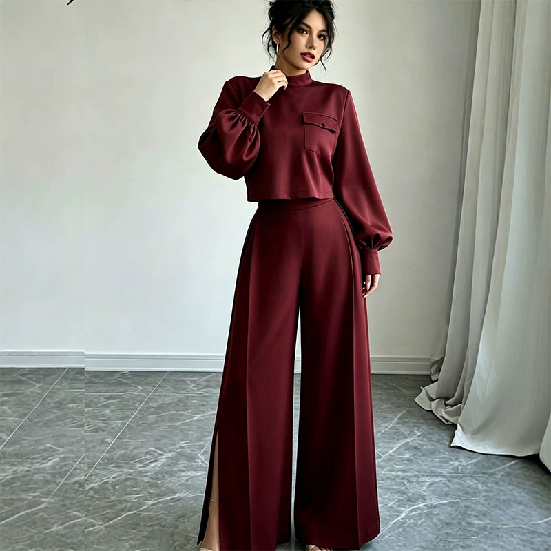 ✨ Effortless Comfort | Women's Cropped Top & Wide-Leg Pants 2-Piece
