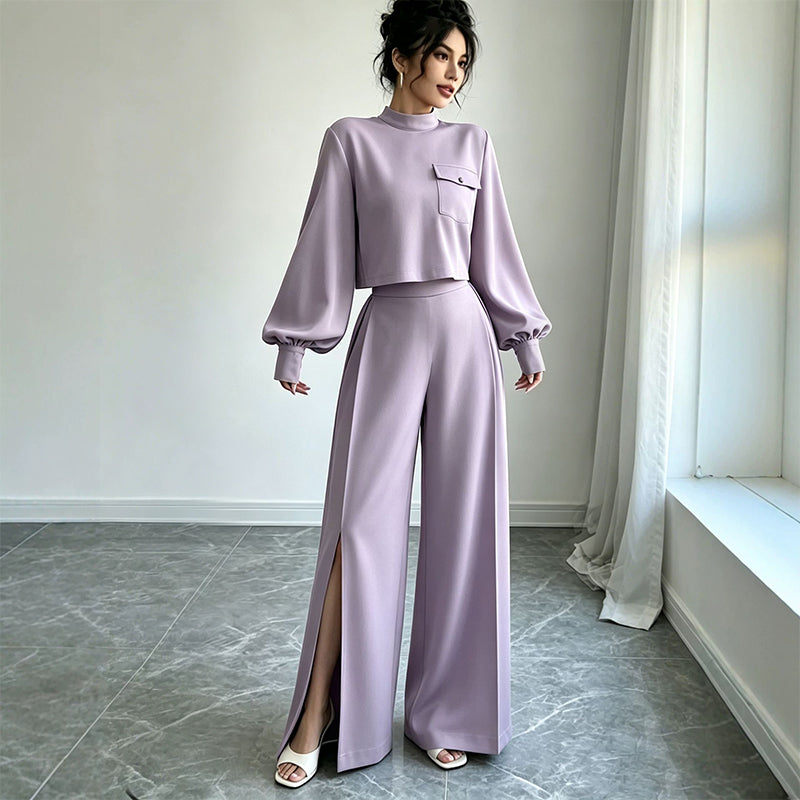 ✨ Effortless Comfort | Women's Cropped Top & Wide-Leg Pants 2-Piece