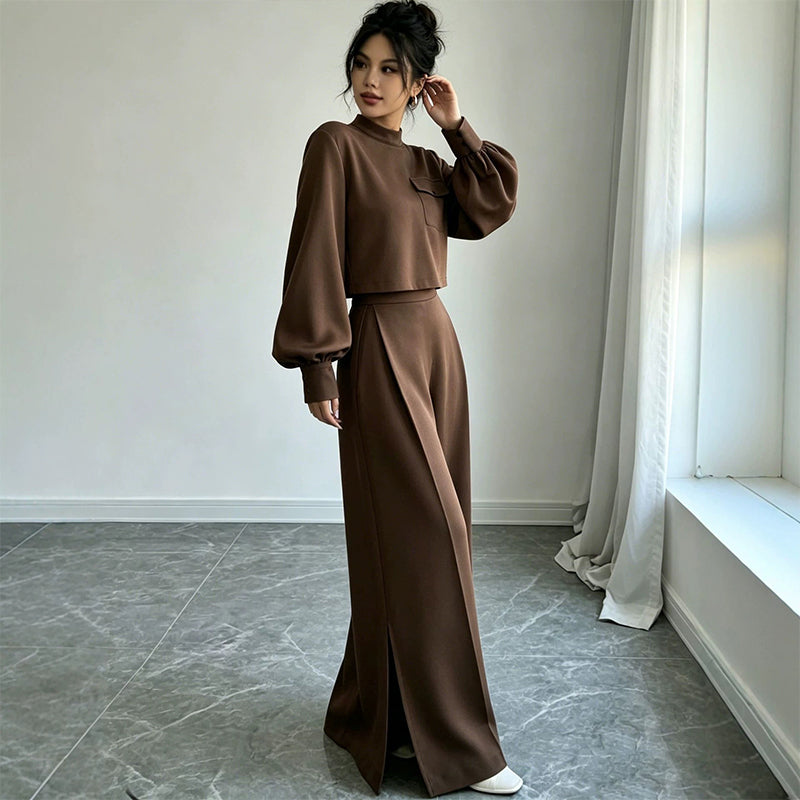 ✨ Effortless Comfort | Women's Cropped Top & Wide-Leg Pants 2-Piece