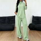 ☁️Women's Turtleneck Top & Wide-Leg Pants Set – Elegant Two-Piece Outfit For Cosy Everyday Style✨