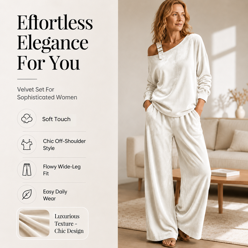 💝💝Women's Off-Shoulder Top & Wide-Leg Pants Set– Effortless Chic Meets Everyday Comfort