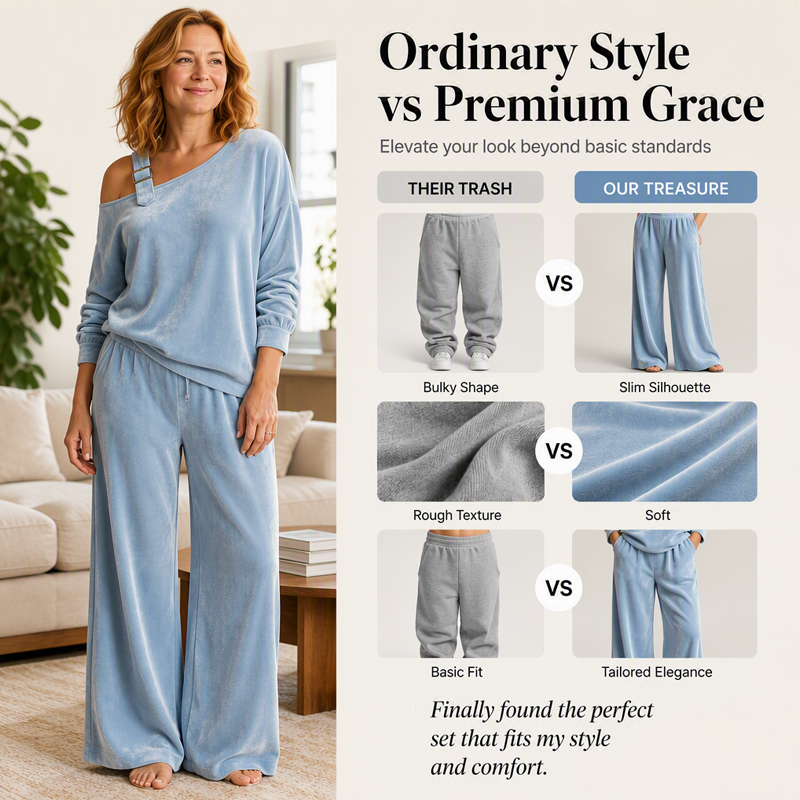💝💝Women's Off-Shoulder Top & Wide-Leg Pants Set– Effortless Chic Meets Everyday Comfort