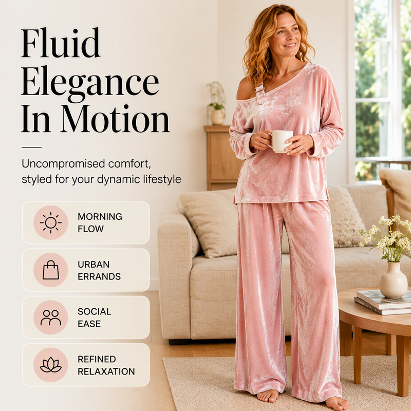 💝💝Women's Off-Shoulder Top & Wide-Leg Pants Set– Effortless Chic Meets Everyday Comfort