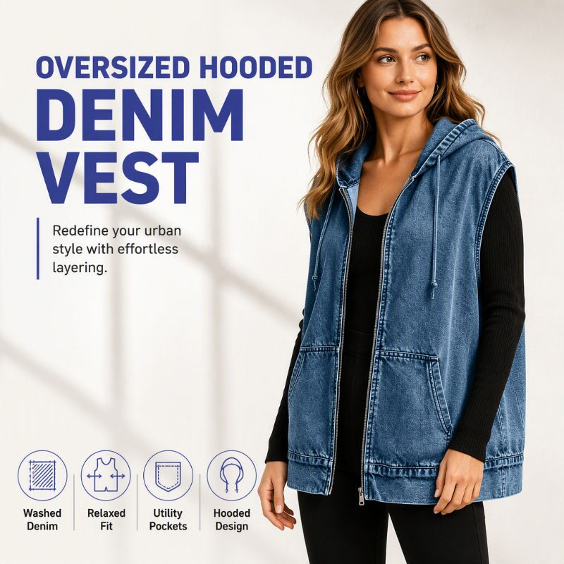 💝💝 Seasonal Style | Women's Oversized Hooded Denim Vest Jacket