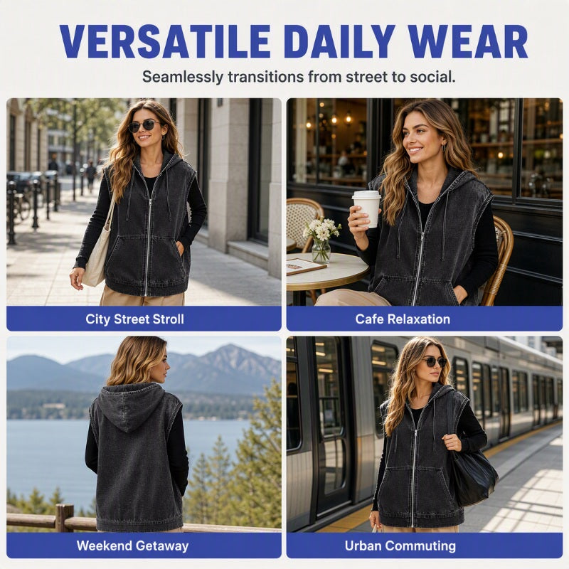 💝💝 Seasonal Style | Women's Oversized Hooded Denim Vest Jacket
