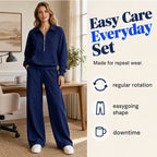 💝💝One Set, Endless Ease | Women's Half-Zip Top & Wide-Leg Pants 2-Piece Set⚡Free shipping