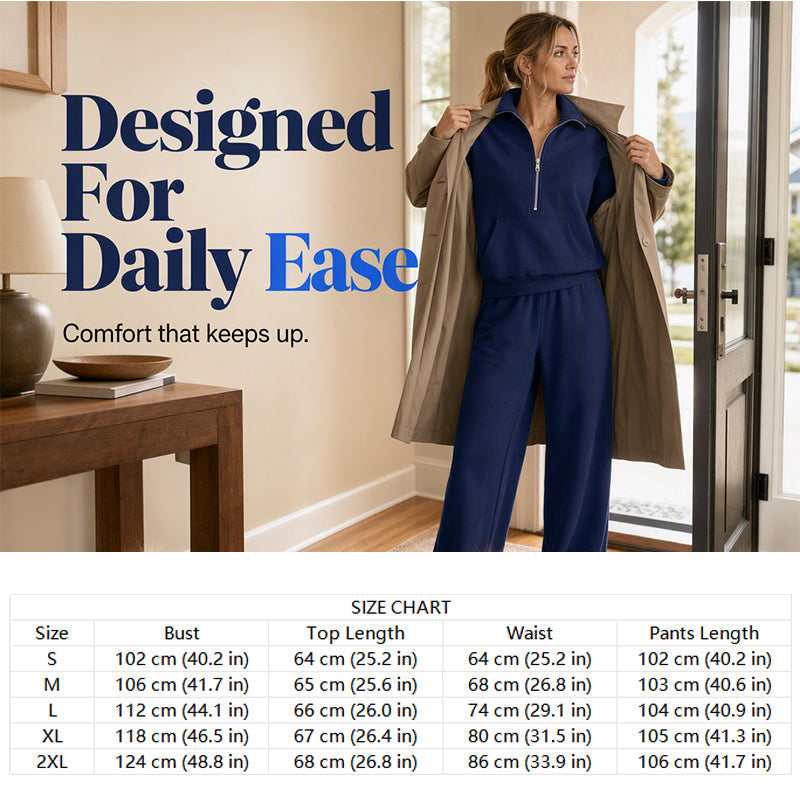 💝💝One Set, Endless Ease | Women's Half-Zip Top & Wide-Leg Pants 2-Piece Set⚡Free shipping