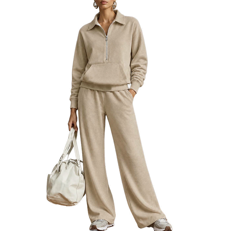 💝💝One Set, Endless Ease | Women's Half-Zip Top & Wide-Leg Pants 2-Piece Set⚡Free shipping