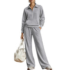 💝💝One Set, Endless Ease | Women's Half-Zip Top & Wide-Leg Pants 2-Piece Set⚡Free shipping