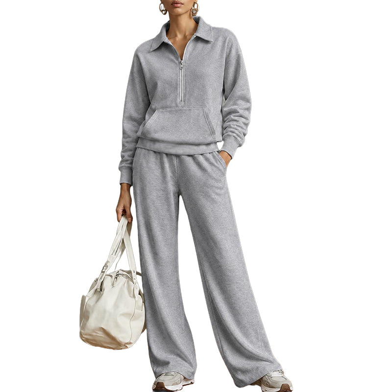 💝💝One Set, Endless Ease | Women's Half-Zip Top & Wide-Leg Pants 2-Piece Set⚡Free shipping