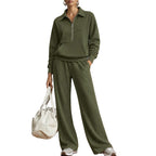 💝💝One Set, Endless Ease | Women's Half-Zip Top & Wide-Leg Pants 2-Piece Set⚡Free shipping