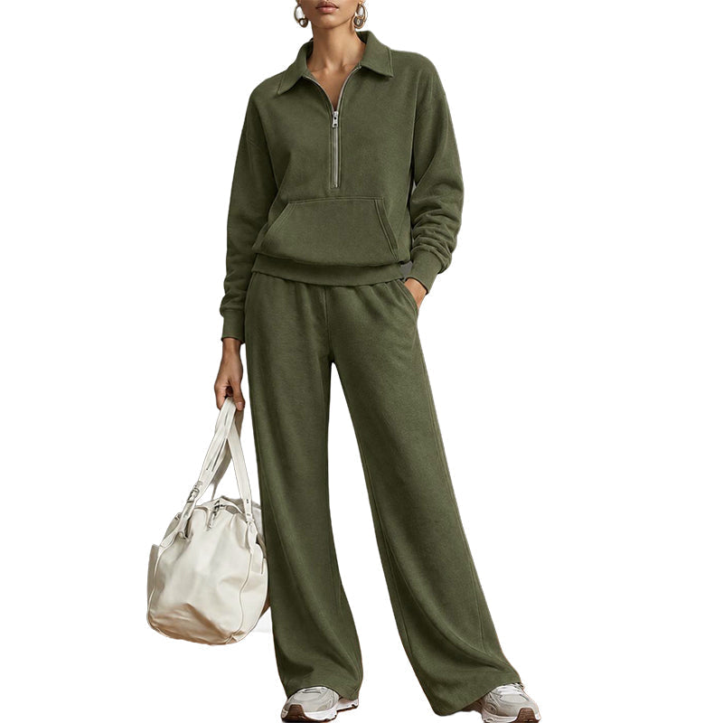 💝💝One Set, Endless Ease | Women's Half-Zip Top & Wide-Leg Pants 2-Piece Set⚡Free shipping