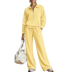 💝💝One Set, Endless Ease | Women's Half-Zip Top & Wide-Leg Pants 2-Piece Set⚡Free shipping