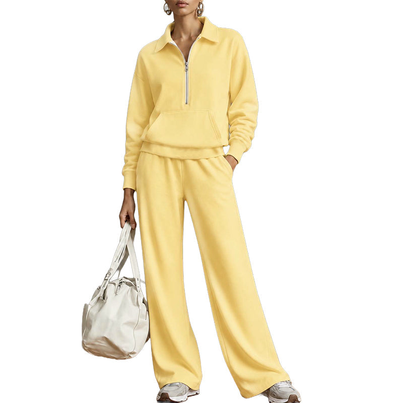 💝💝One Set, Endless Ease | Women's Half-Zip Top & Wide-Leg Pants 2-Piece Set⚡Free shipping