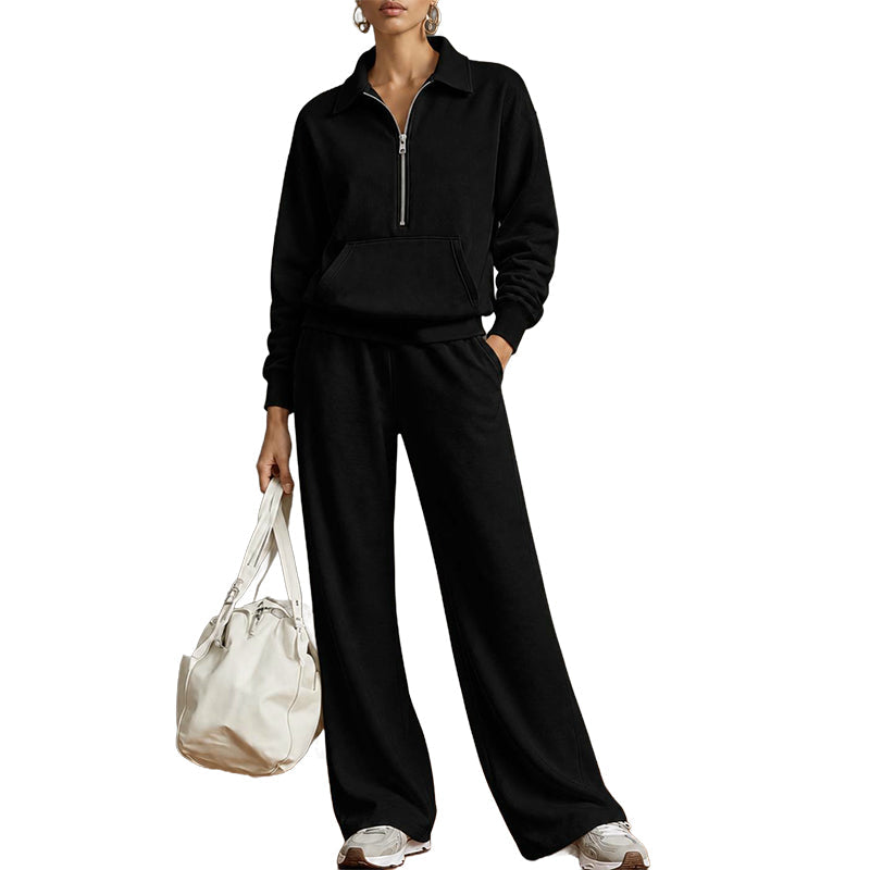 💝💝One Set, Endless Ease | Women's Half-Zip Top & Wide-Leg Pants 2-Piece Set⚡Free shipping