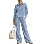 💝💝One Set, Endless Ease | Women's Half-Zip Top & Wide-Leg Pants 2-Piece Set⚡Free shipping