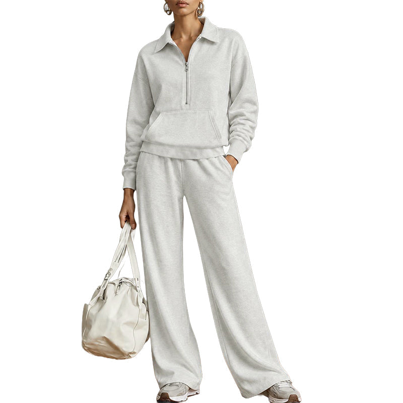 💝💝One Set, Endless Ease | Women's Half-Zip Top & Wide-Leg Pants 2-Piece Set⚡Free shipping