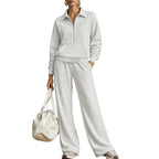 💝💝One Set, Endless Ease | Women's Half-Zip Top & Wide-Leg Pants 2-Piece Set⚡Free shipping
