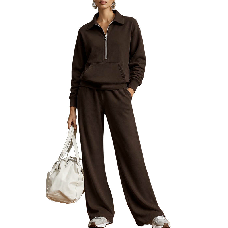 💝💝One Set, Endless Ease | Women's Half-Zip Top & Wide-Leg Pants 2-Piece Set⚡Free shipping
