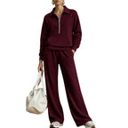 💝💝One Set, Endless Ease | Women's Half-Zip Top & Wide-Leg Pants 2-Piece Set⚡Free shipping