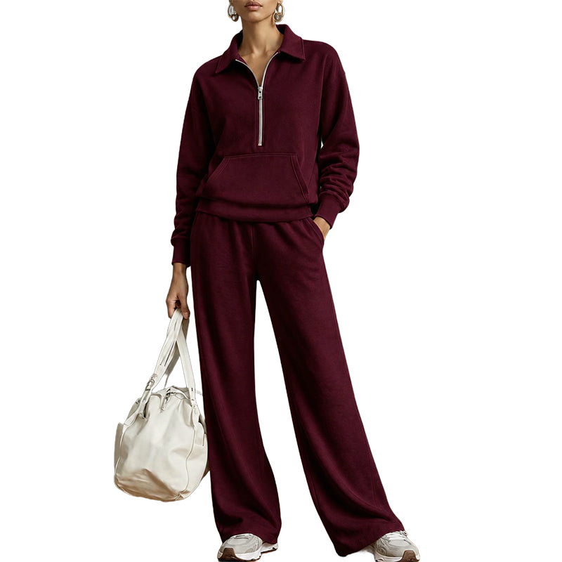 💝💝One Set, Endless Ease | Women's Half-Zip Top & Wide-Leg Pants 2-Piece Set⚡Free shipping