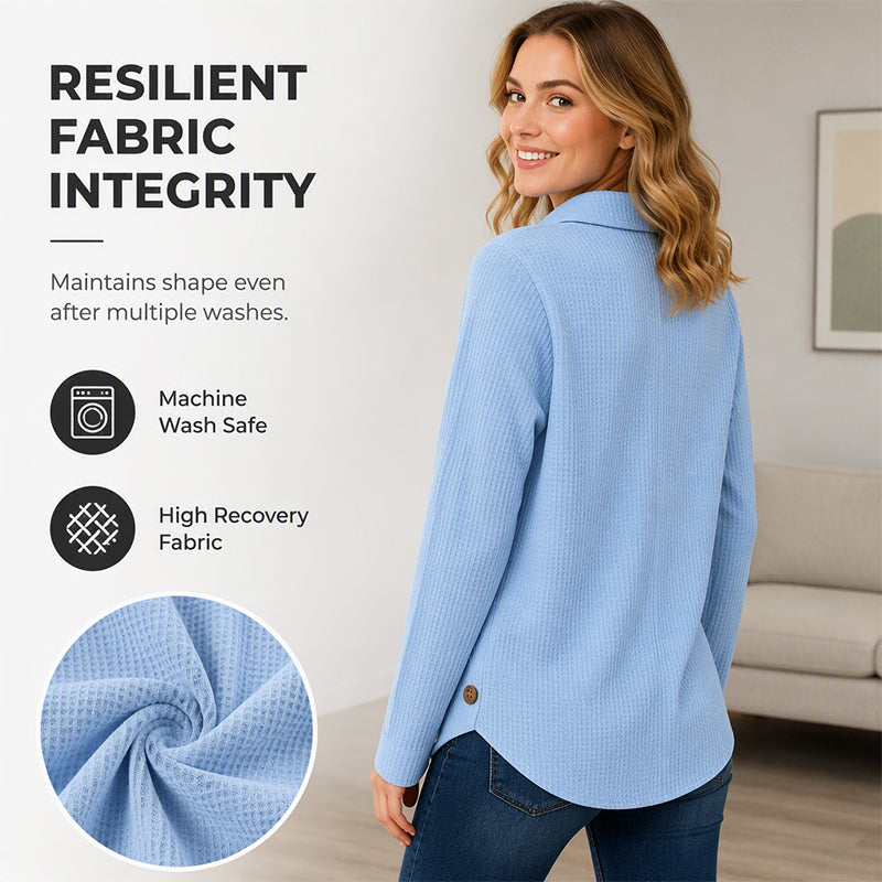 💝💝 Latest Design | Women's Waffle-Knit Crossover Hem Button Top