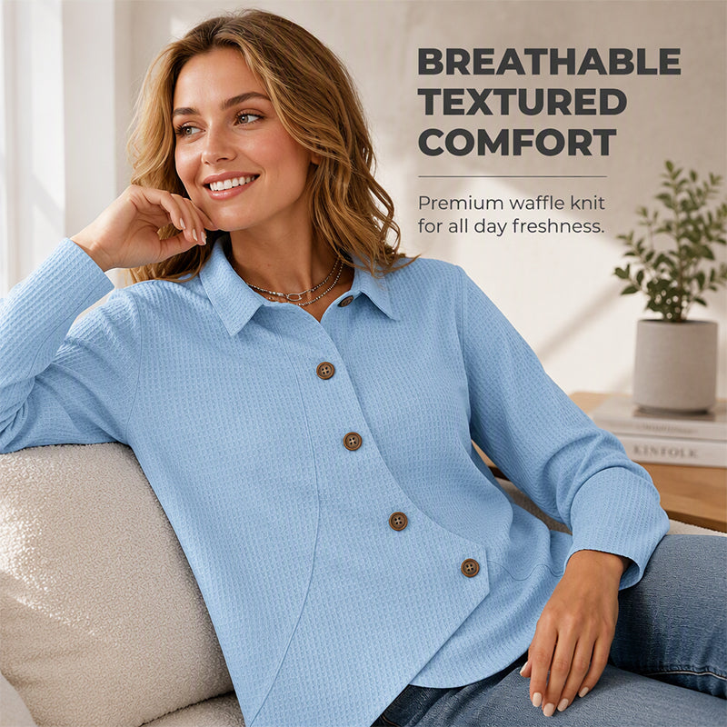 💝💝 Latest Design | Women's Waffle-Knit Crossover Hem Button Top