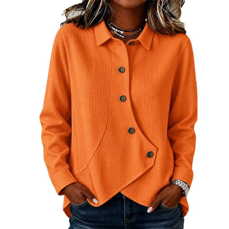 💝💝 Latest Design | Women's Waffle-Knit Crossover Hem Button Top