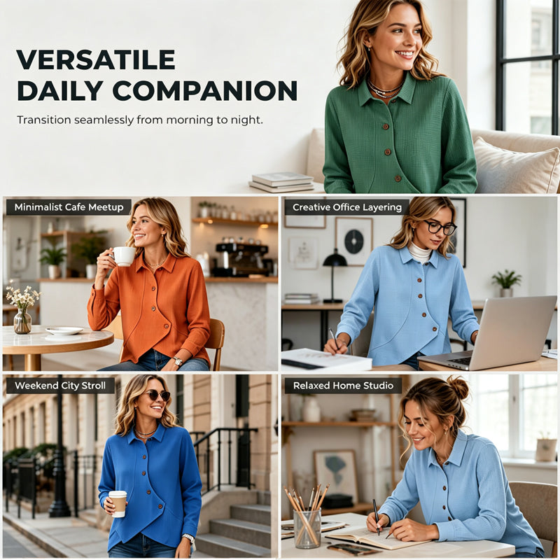 💝💝 Latest Design | Women's Waffle-Knit Crossover Hem Button Top