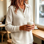 💝💝 New Arrival | Women's Waffle-Knit Collared Relaxed Long-Sleeve Top